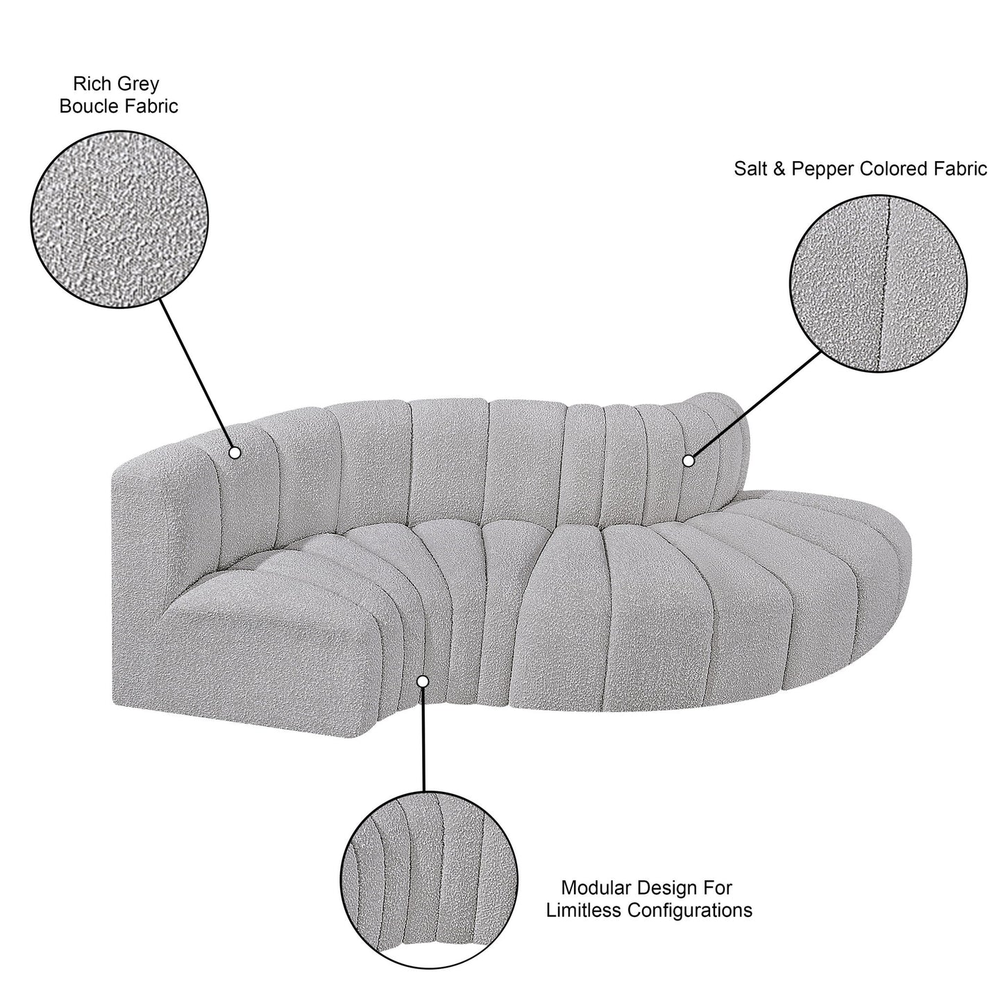 Arc - Boucle Fabric 4 Piece L-Shaped Modular Sofa