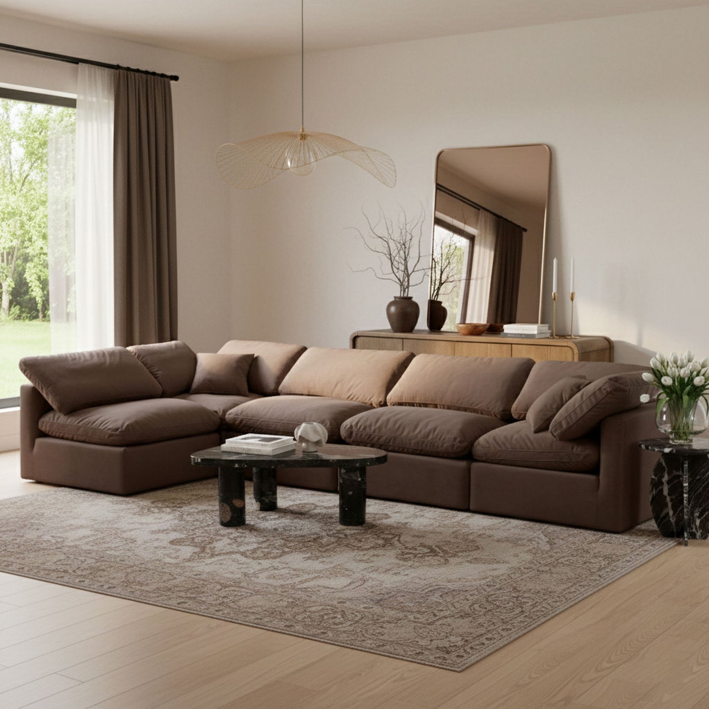 Indulge - Velvet 5 Piece Modular Sectional