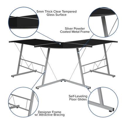 Flash Furniture - L-Shaped Computer Gaming Desk - Black / Pearl Silver