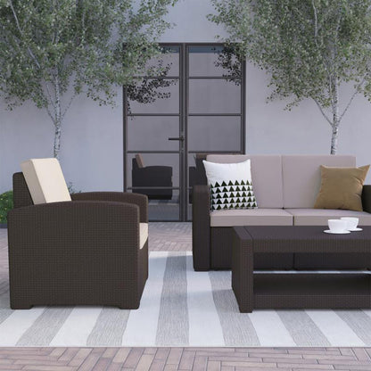Flash Furniture - 4 Piece Outdoor Rattan Set - Brown / Beige