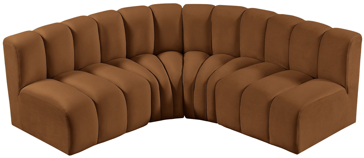 Arc - Velvet 4 Piece Corner Modular Sofa - Saddle