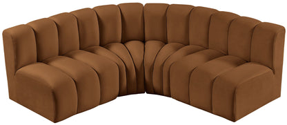 Arc - Velvet 4 Piece Corner Modular Sofa - Saddle