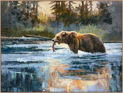 Catch At First Light - 48 X 36 - Hand-Embellished Canvas In Frame - Blue