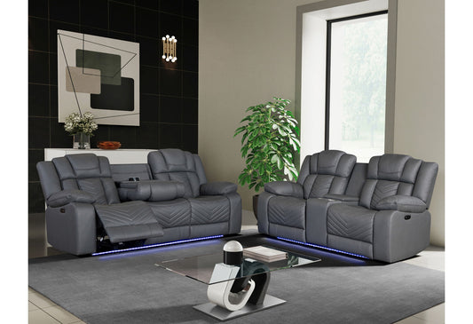 U7069 - Power Reclining Sofa/Power Console Reclining Loveseat With LED And Immersive Sound - Gray