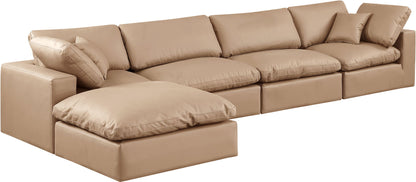 Comfy - 5 Piece Faux Leather Modular Sectional With Chaise - Tan
