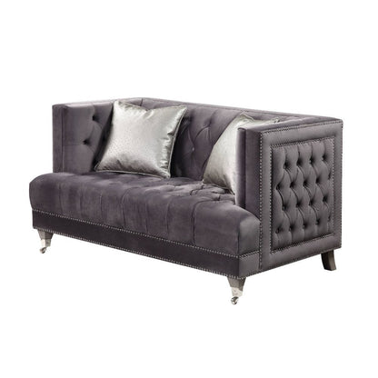 Hegio - Loveseat With 2 Pillows - Gray Velvet