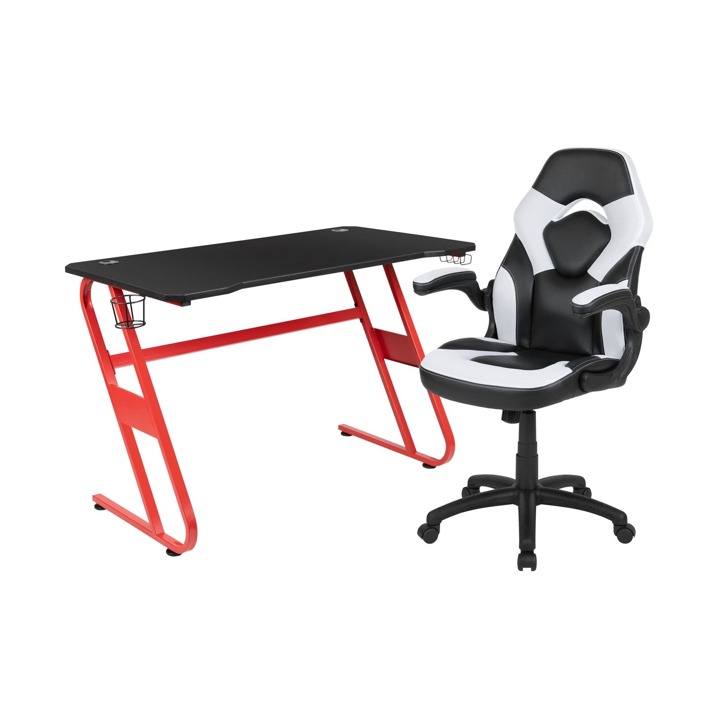 Flash Furniture - 2 Piece Ergonomic Racing Style Gaming - White / Black