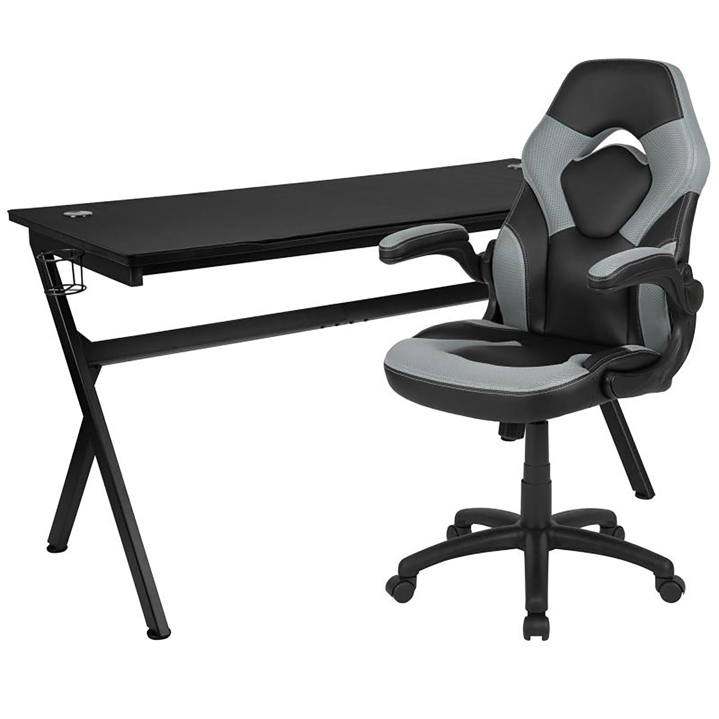 Flash Furniture - 2 Piece Racing Style Gaming Chair And Extra Large Desk Set - Black / Gray