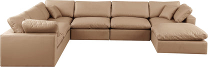 Comfy - 7 Piece Faux Leather Modular Sectional With Chaise - Tan