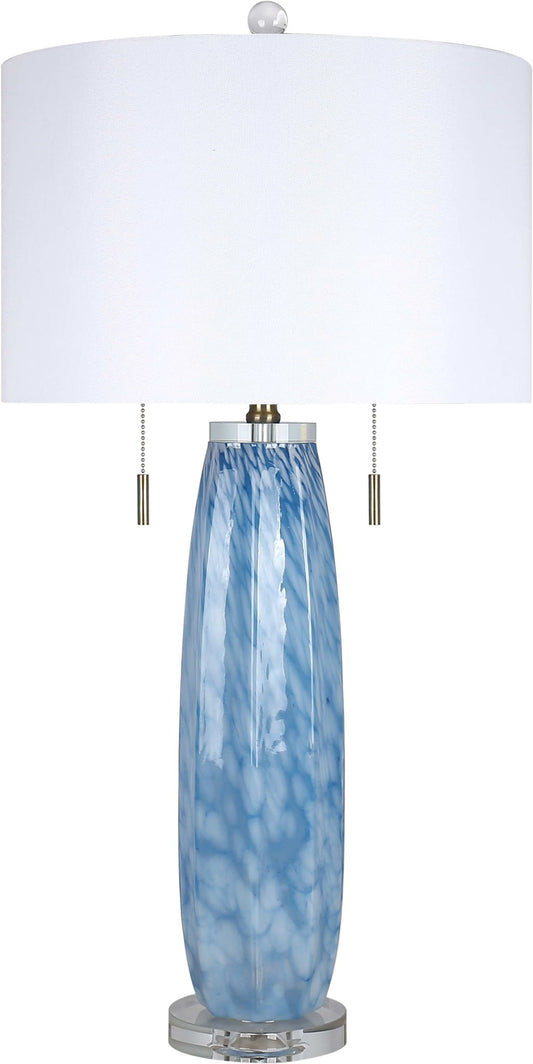 "Azure Display" Art Glass Table Lamp (Set of 2) - Blue Art Glass / Clear Crystal / Soft Gold
