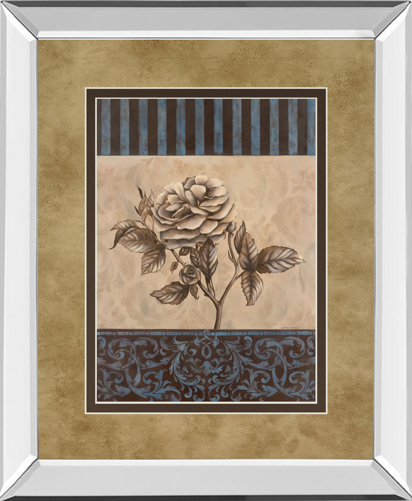 Rose Refined Il By Carol Robinson - Mirror Framed Print Wall Art - Light Brown