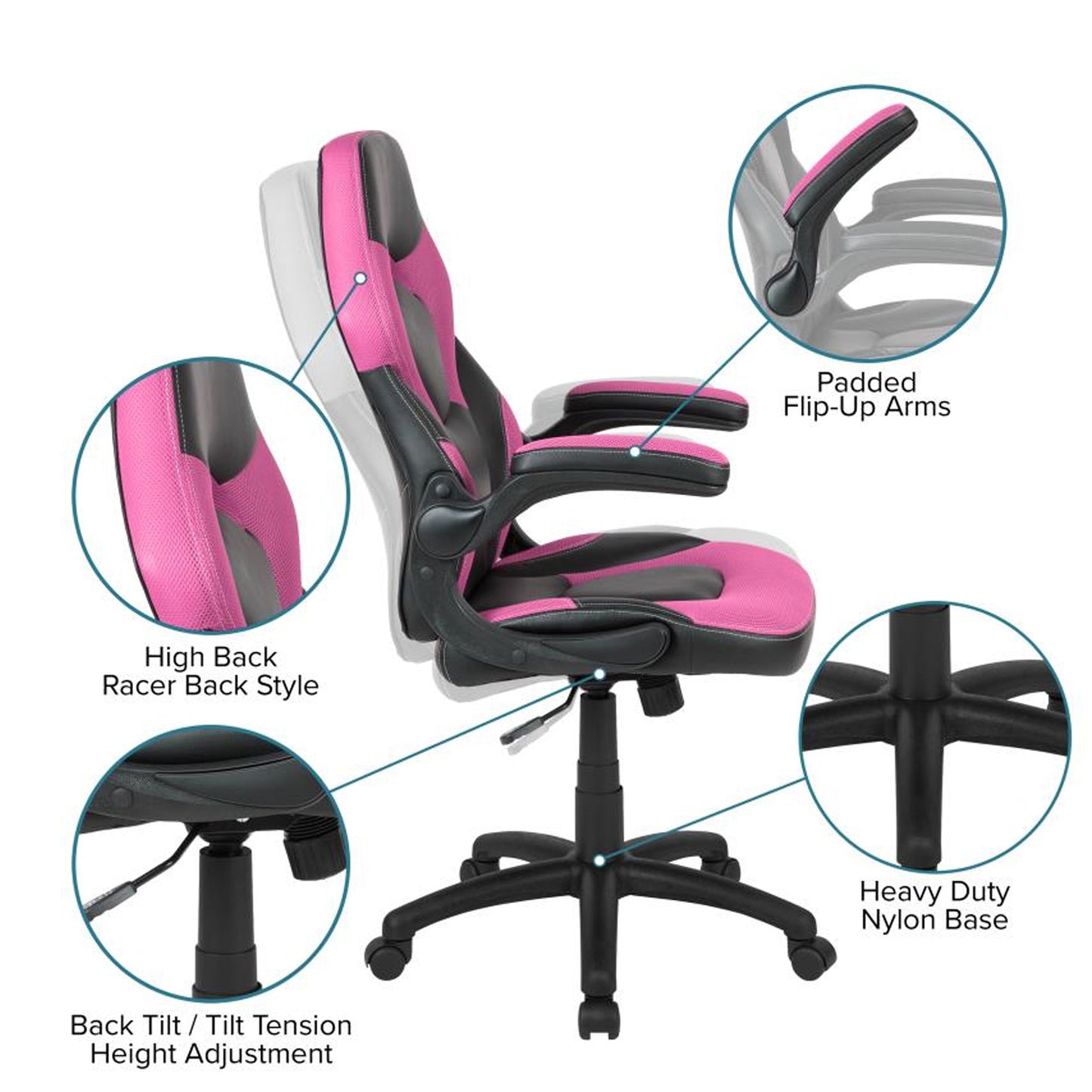 Flash Furniture - 2 Piece Ergonomic Racing Style Gaming - Pink