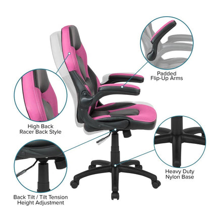 Flash Furniture - 2 Piece Ergonomic Racing Style Gaming - Pink