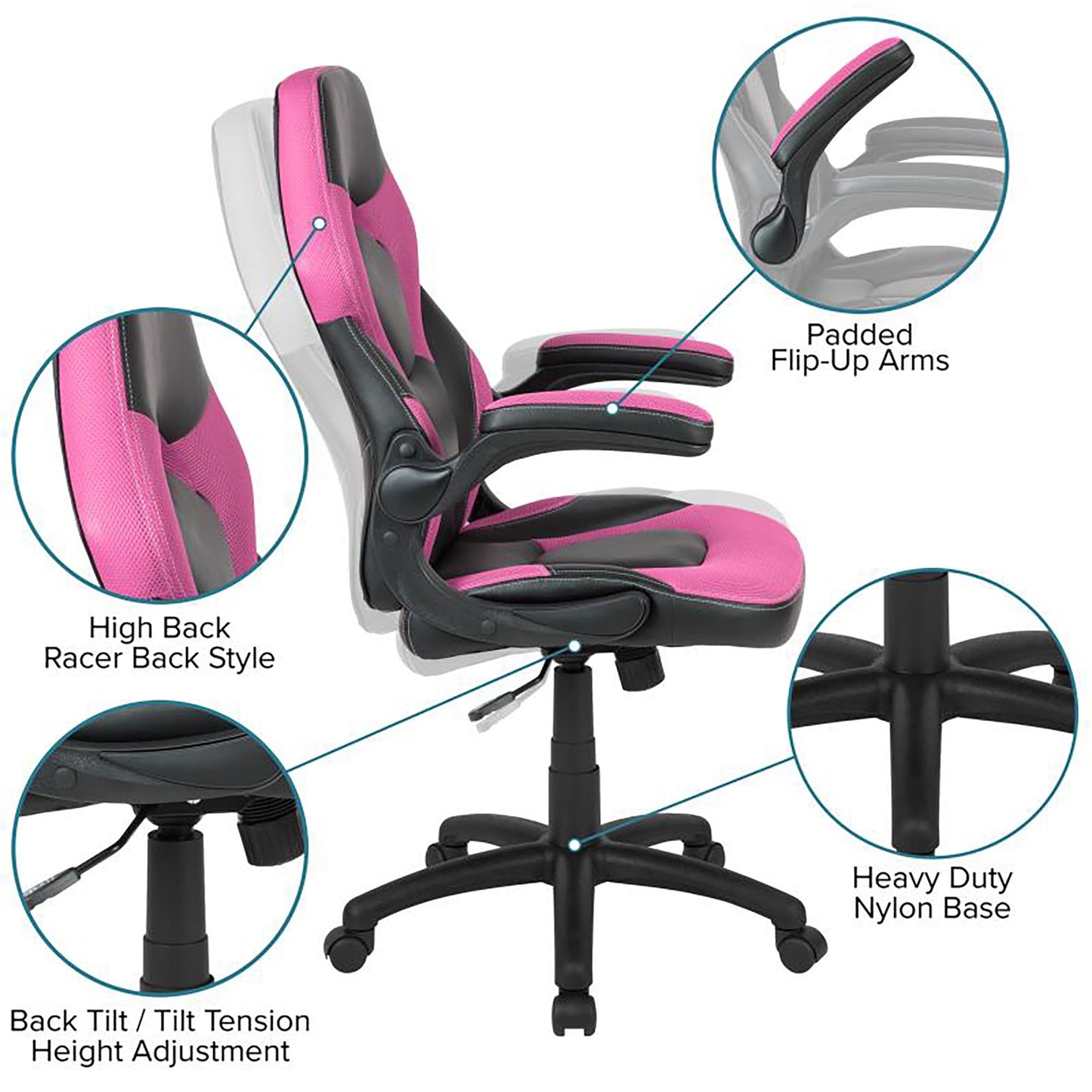 Flash Furniture - 2 Piece Racing Style Gaming Chair And Desk Set - Black / Pink