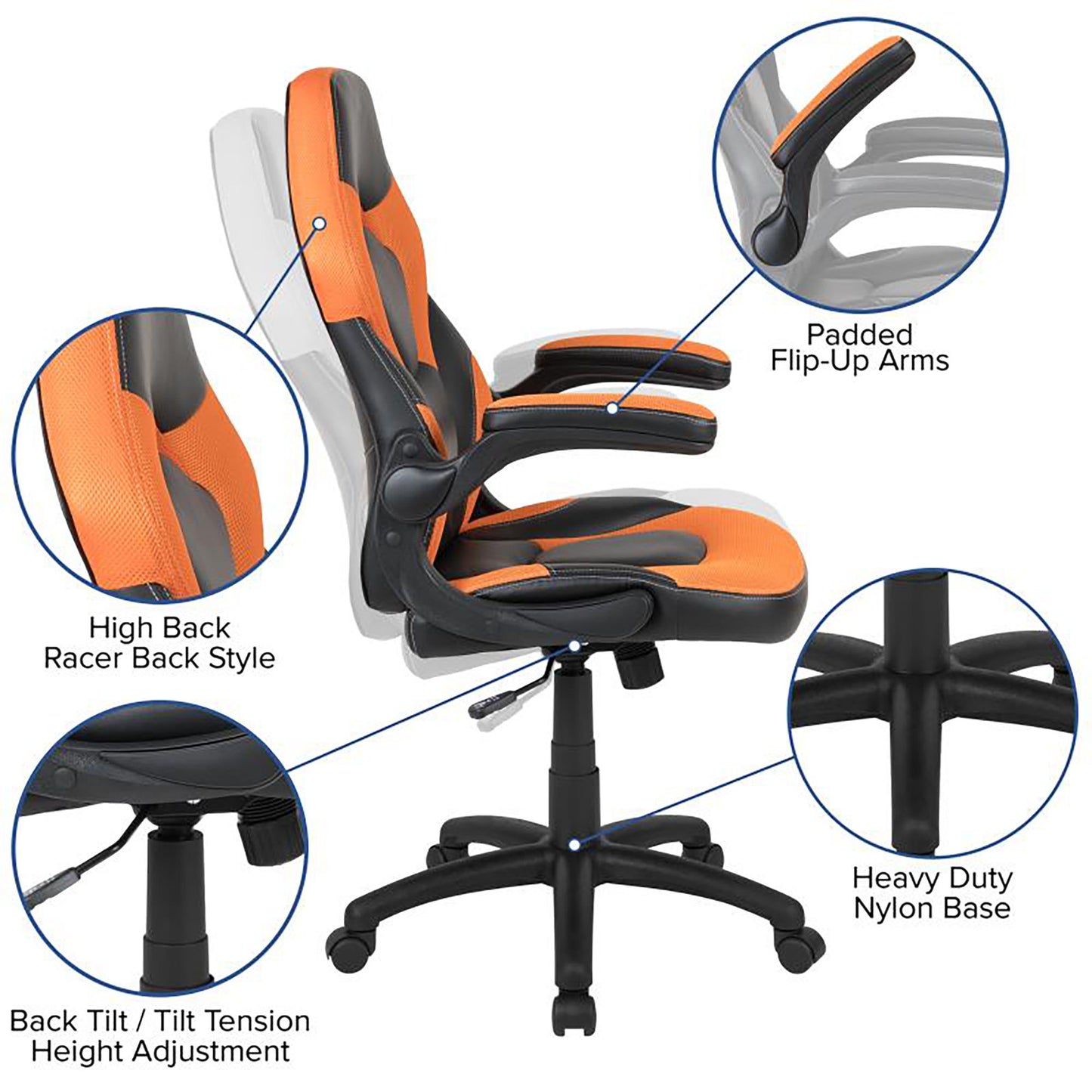 Flash Furniture - 2 Piece Racing Style Gaming Chair And Desk Set - Black / Orange