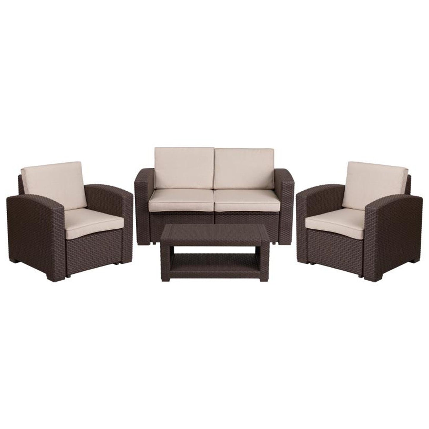 Flash Furniture - 4 Piece Outdoor Rattan Set - Brown / Beige