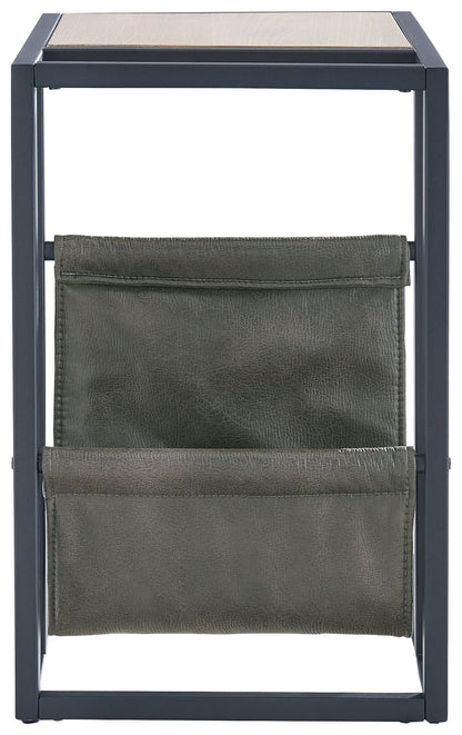 Freslowe - Chair Side End Table with Magazine Basket - Light Brown / Black