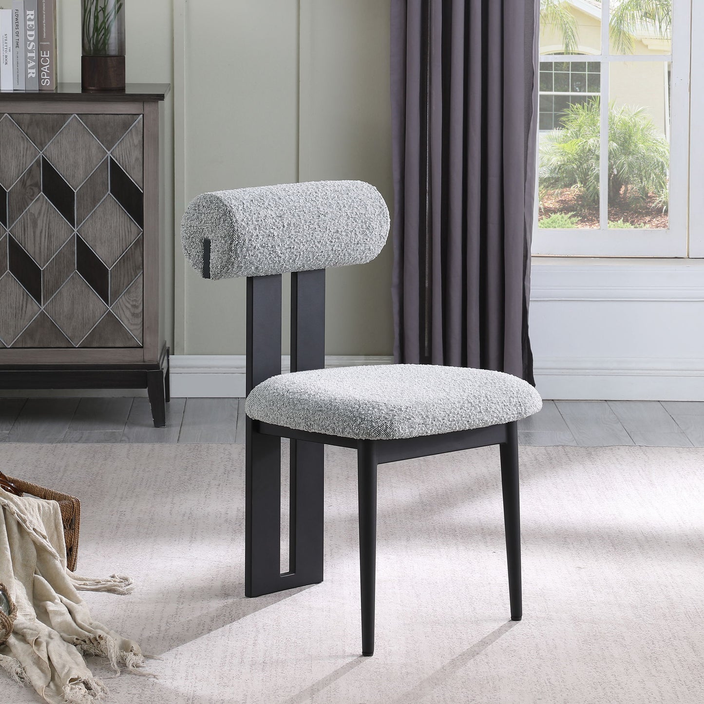 Dario - Boucle Dining Chair With Black Frame (Set of 2)