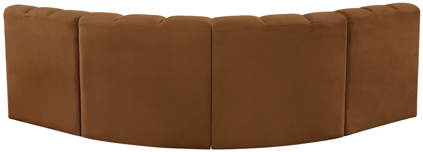Arc - Velvet 4 Piece Corner Modular Sofa - Saddle