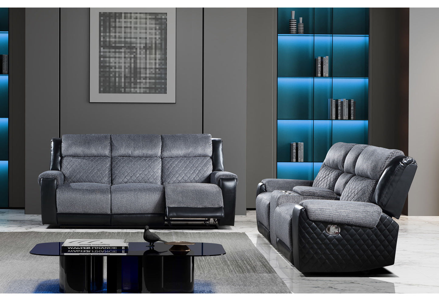 U5914 - Console Reclining Loveseat And Recliner Sofa - Black / Gray
