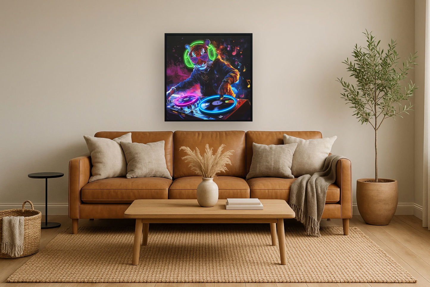 "Neon Groove I" Hand-Embellished LED In Frame - Neon / Black