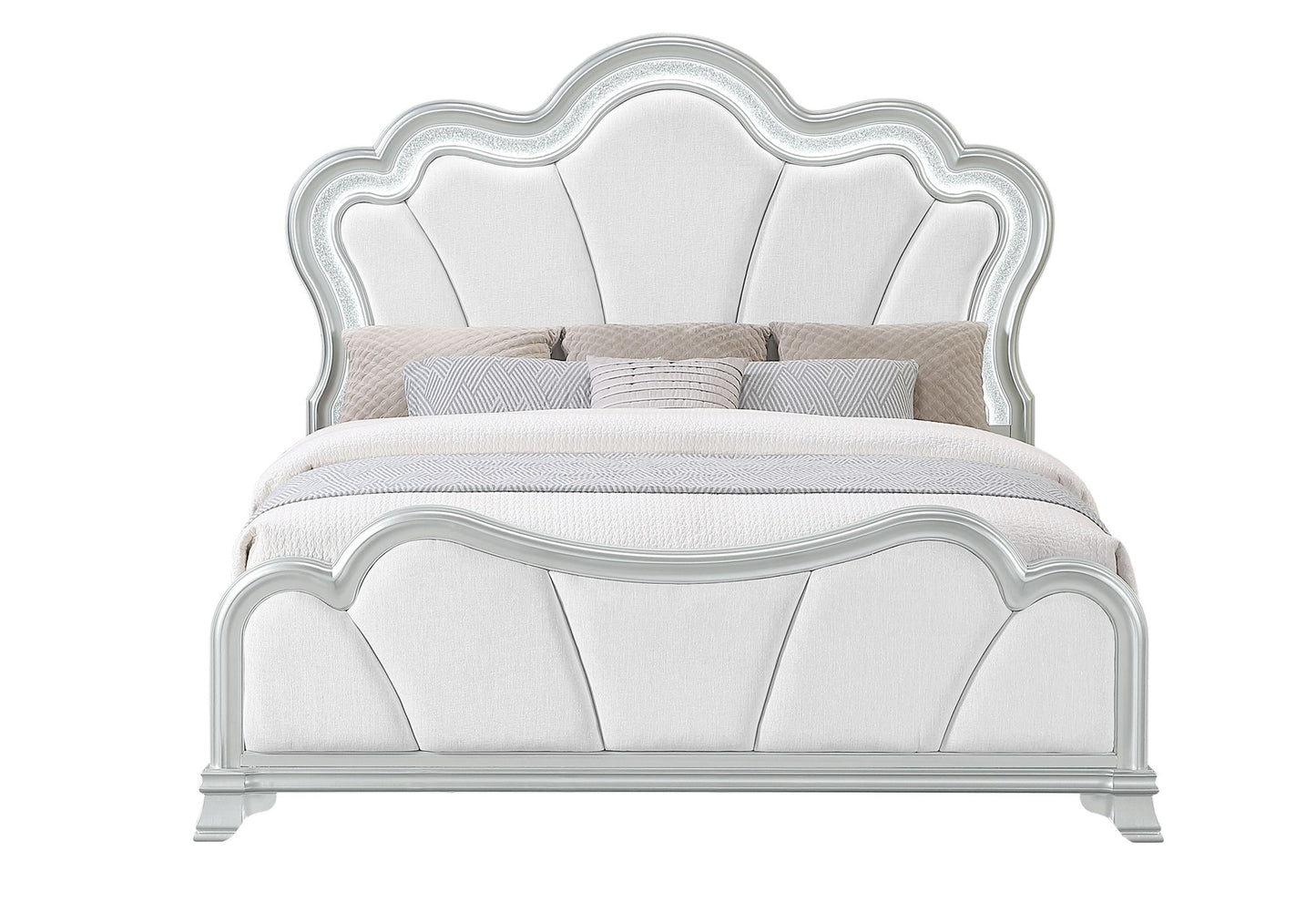 Aria - 5 Piece Queen Bedroom Set (Bed, Dresser & Mirror, Nightstand, Chest) - Silver
