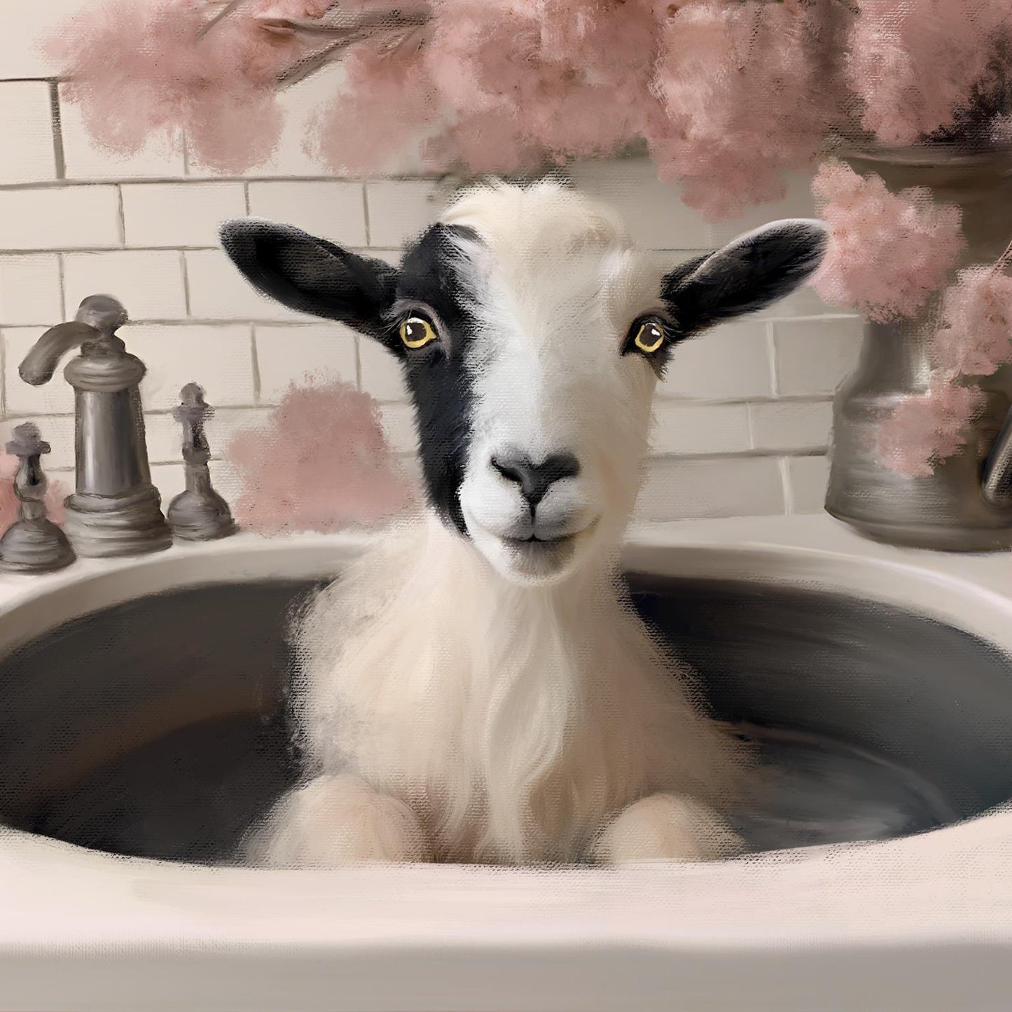 Goat Bath By Elizabeth Medley (Framed Small) - Pink