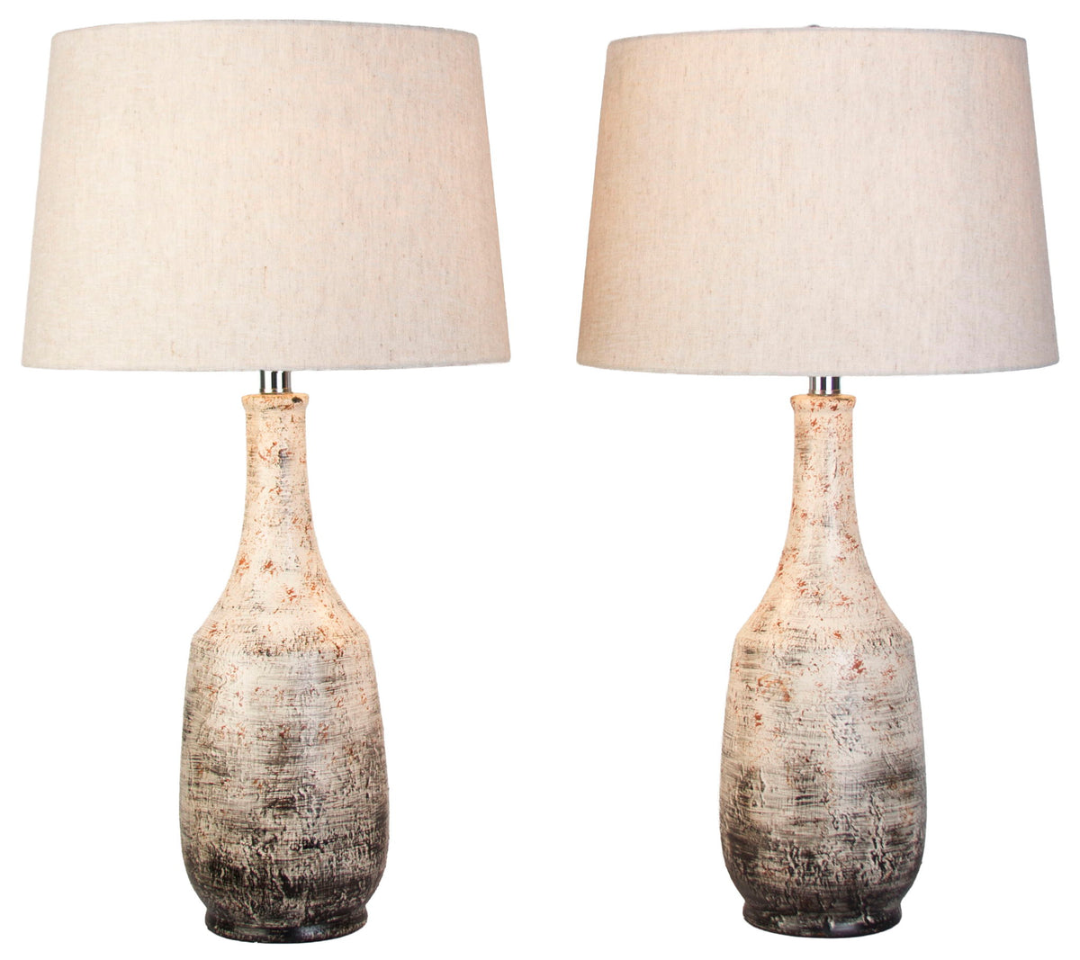 Ivory Patina - 28 X 15 - Ceramic Table Lamp (Set of 2) - Weathered Ivory Reactive Glaze