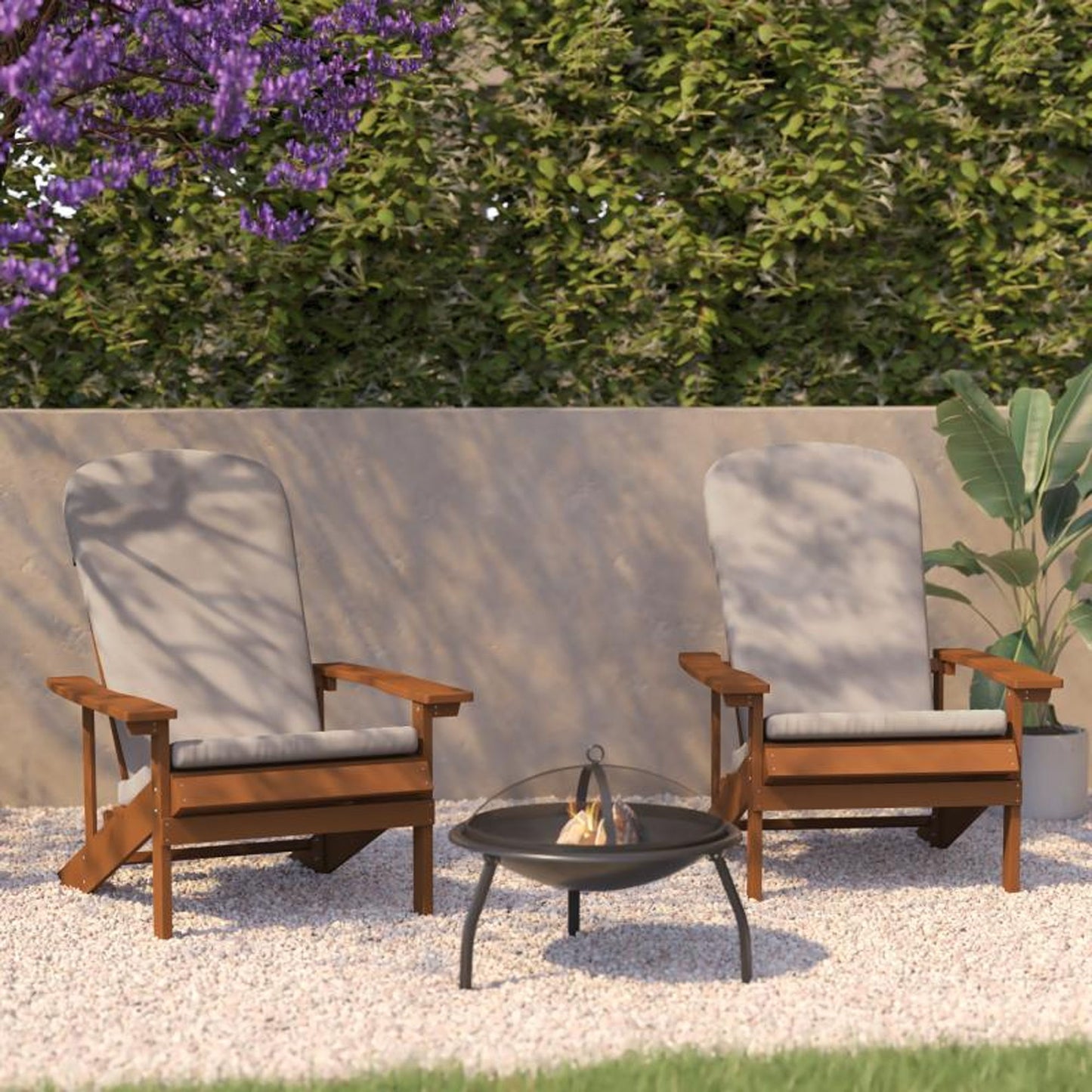 Flash Furniture - Chairs With Cushion (Set of 2) - Teak / Cream