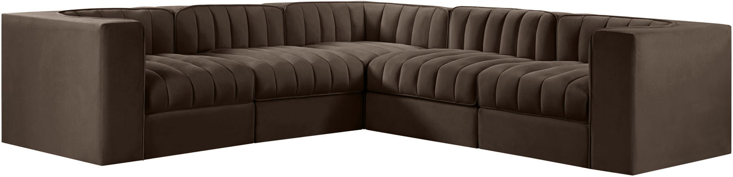 Rummi - Symmetrical Velvet Performance Fabric Upholstered 5 Piece Modular Sectional