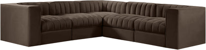 Rummi - Symmetrical Velvet Performance Fabric Upholstered 5 Piece Modular Sectional