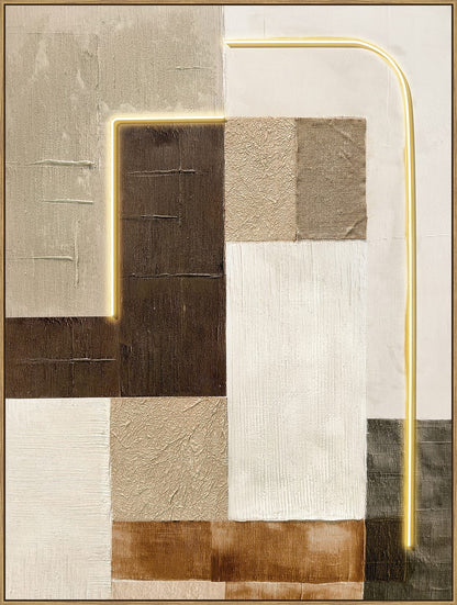 Earthen Circuit II - 35 X 47 - Hand-Embellished Neon Canvas In Frame - Beige