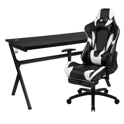 Flash Furniture - 2 Piece Gaming Desk & Reclining Gaming Chair Set - Black / White