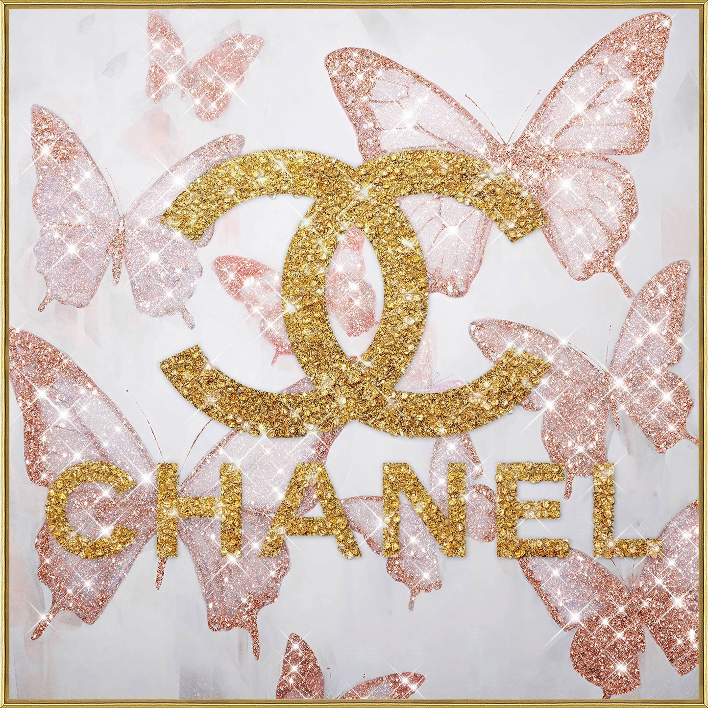 Glam Flutter II Gloss Canvas With Rocks In Frame - Blush / Gold