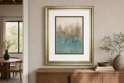 34x40 Through the Gold Trees Abstract II By LanieLoreth - Light Blue
