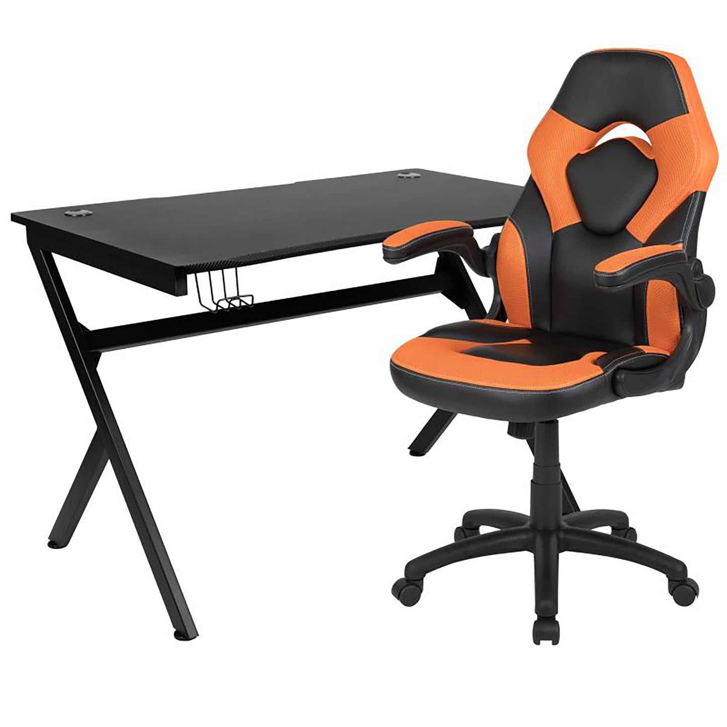 Flash Furniture - 2 Piece Racing Style Gaming Chair And Desk Set - Black / Orange