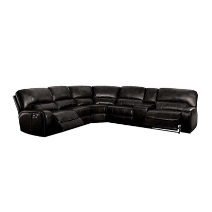 Saul - Power Motion Sectional Sofa - Black Leather-Aire