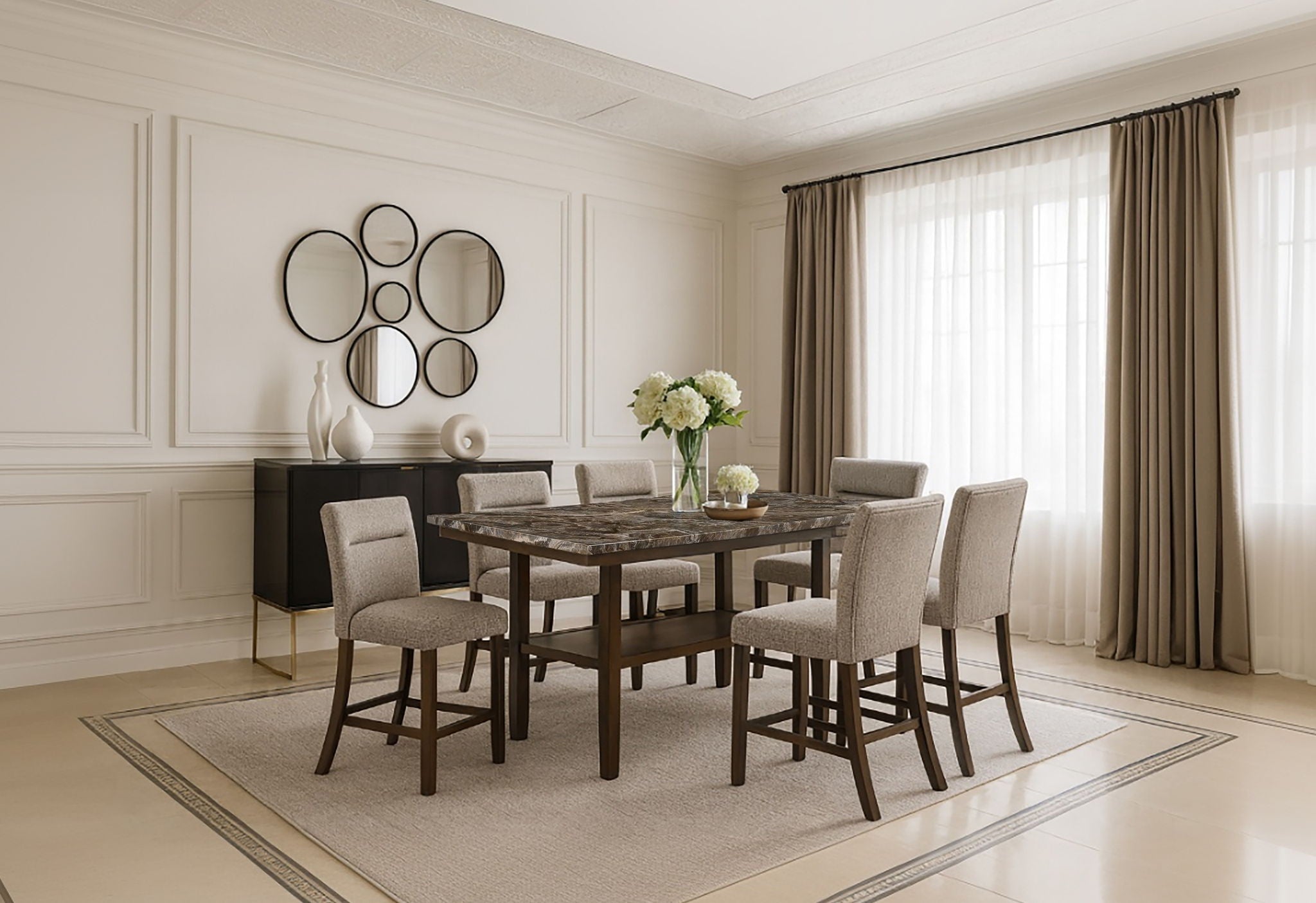 D4355 - 9 Piece Dining Room Set (Bar Table With 8 Bar Stools) - Dark B ...