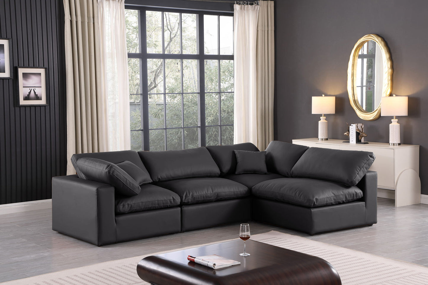 Comfy - 4 Piece Faux Leather Modular Armless Sectional