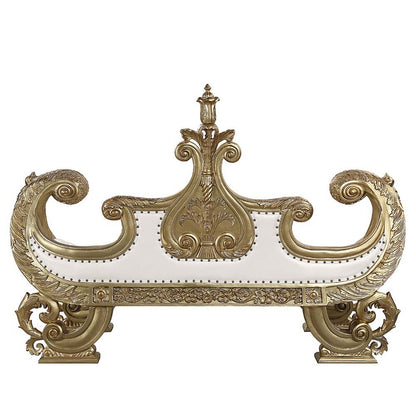 Bernadette - Bench - White Synthetic Leather Fabric & Gold