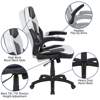 Flash Furniture - 2 Piece Racing Style Gaming Chair And Extra Large Desk Set - Black / White