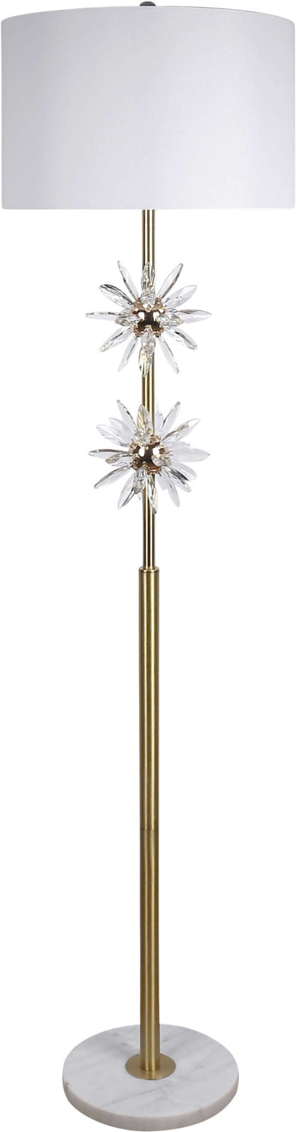"Crystal Bloom I" Metal And Crystal Floor Lamp - Soft Gold / Clear Crystal / White Marble