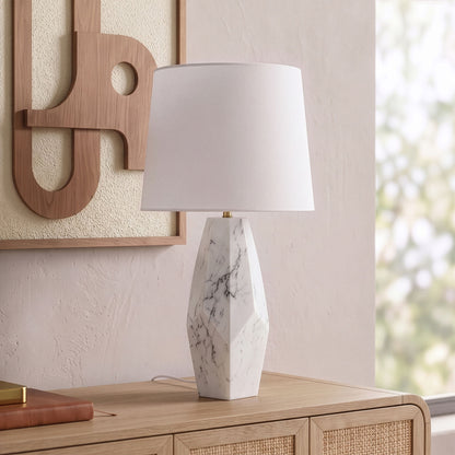 Seraphine - Genuine Marble And Linen Textured Fabric Table Lamp