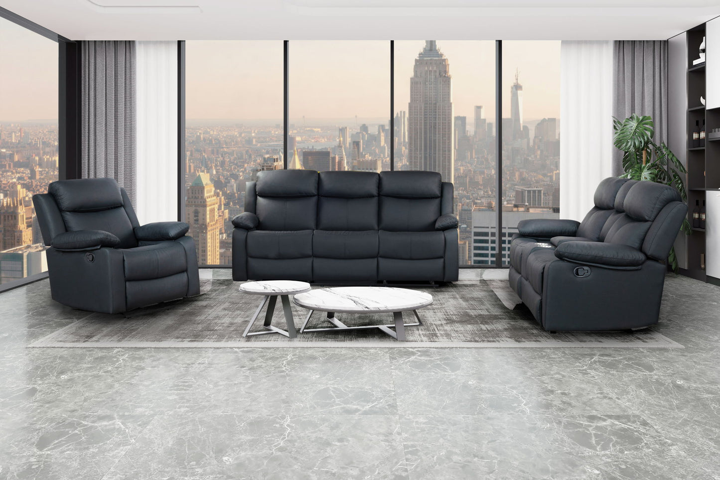 U6026 - 3 Piece Living Room Set (72A Reclining Sofa, Console Reclining Loveseat With LED And Speaker, Glider Recliner) - Black