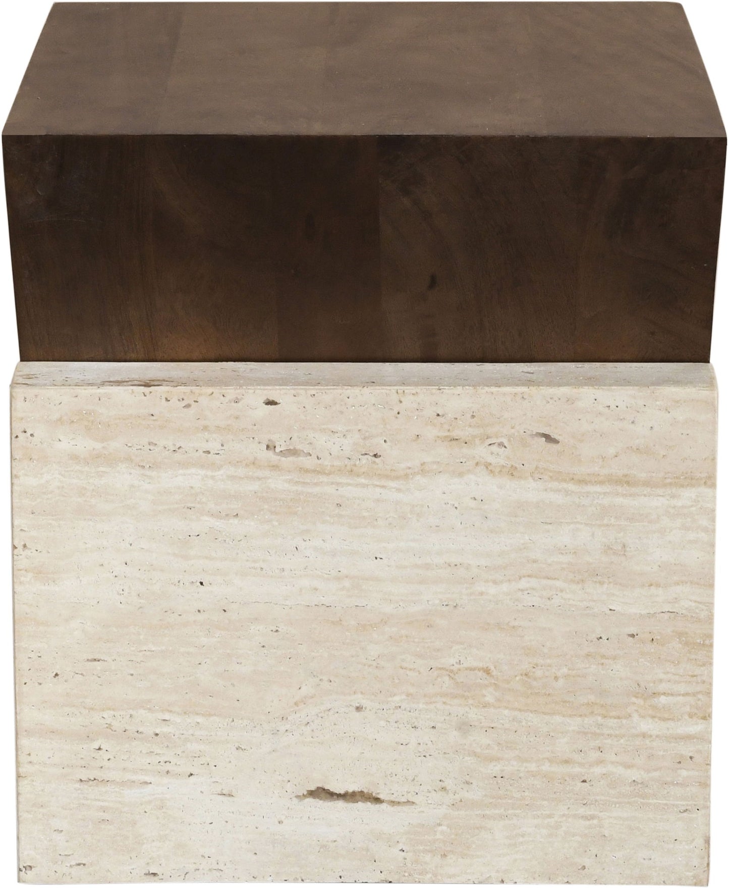 Opus - Travertine And Mango Wood End Table - Brown / Beige