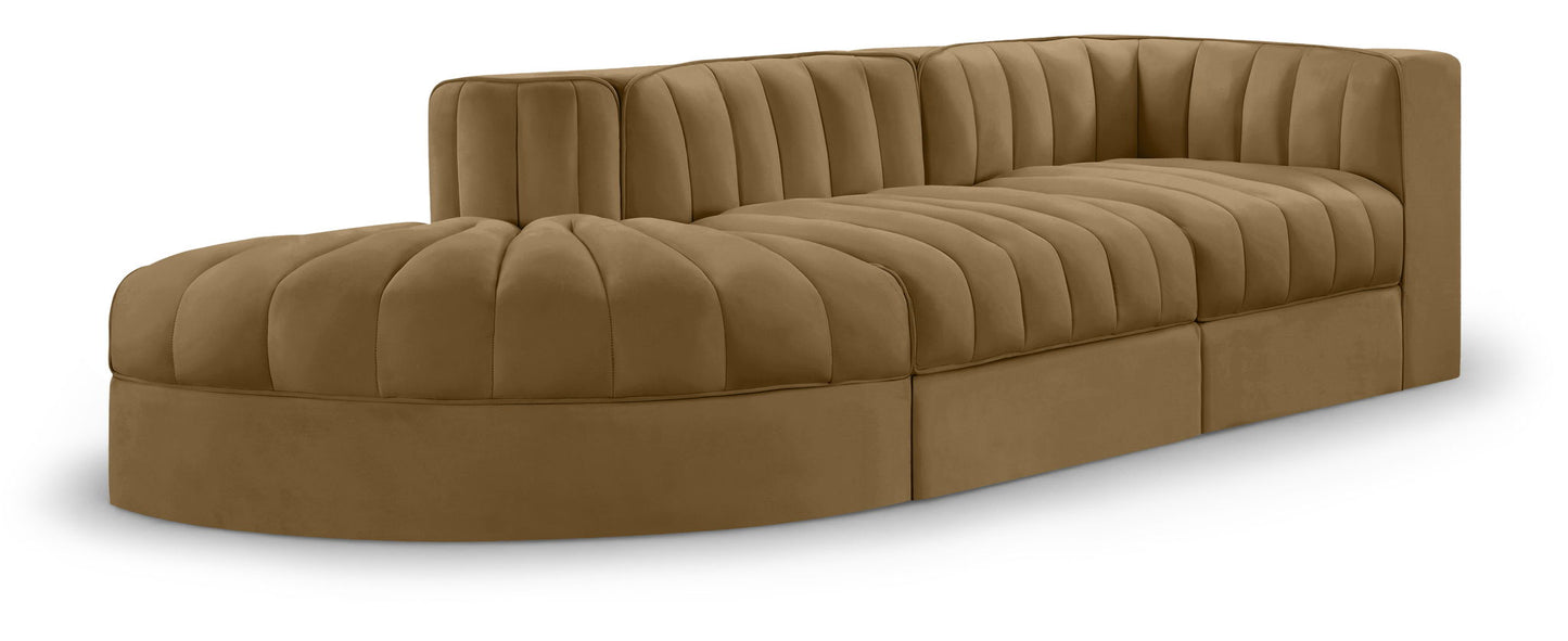 Rummi - Velvet Performance Fabric Upholstered 3 Piece Modular Sectional