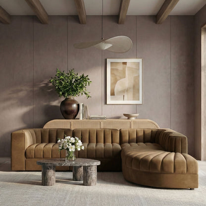 Rummi - Velvet Performance Fabric Upholstered 5 Piece Modular Sectional