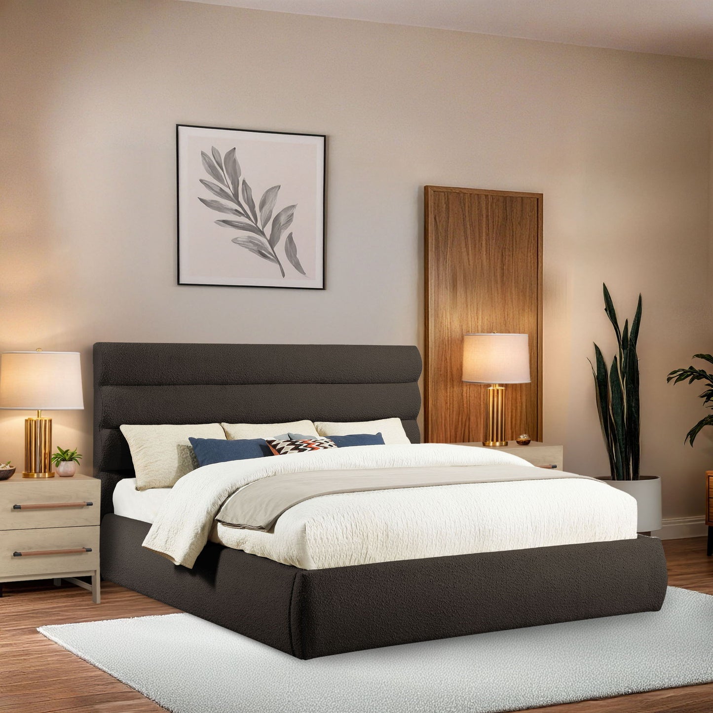Adam - Boucle Fabric Bed With 52" Headboard
