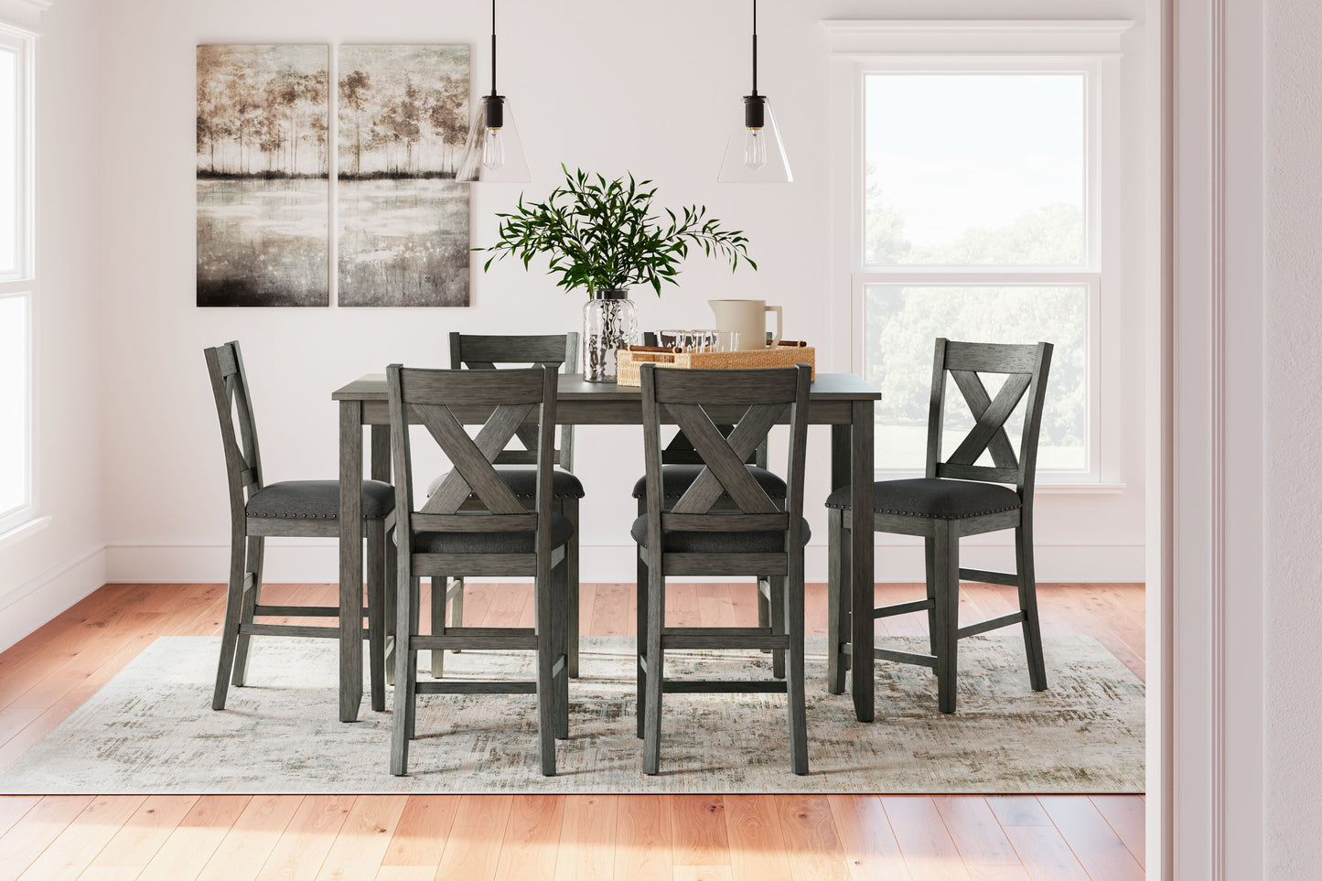 Caitbrook - Rect Drm Counter Table Set (Set of 7) - Gray