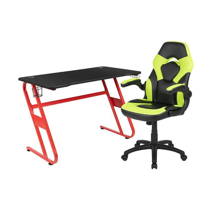 Flash Furniture - 2 Piece Ergonomic Racing Style Gaming - Green
